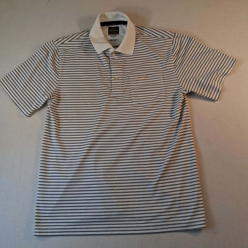 Greg Norman for Tasso Elba golf polo shirt mens small S NWOT white striped tee
